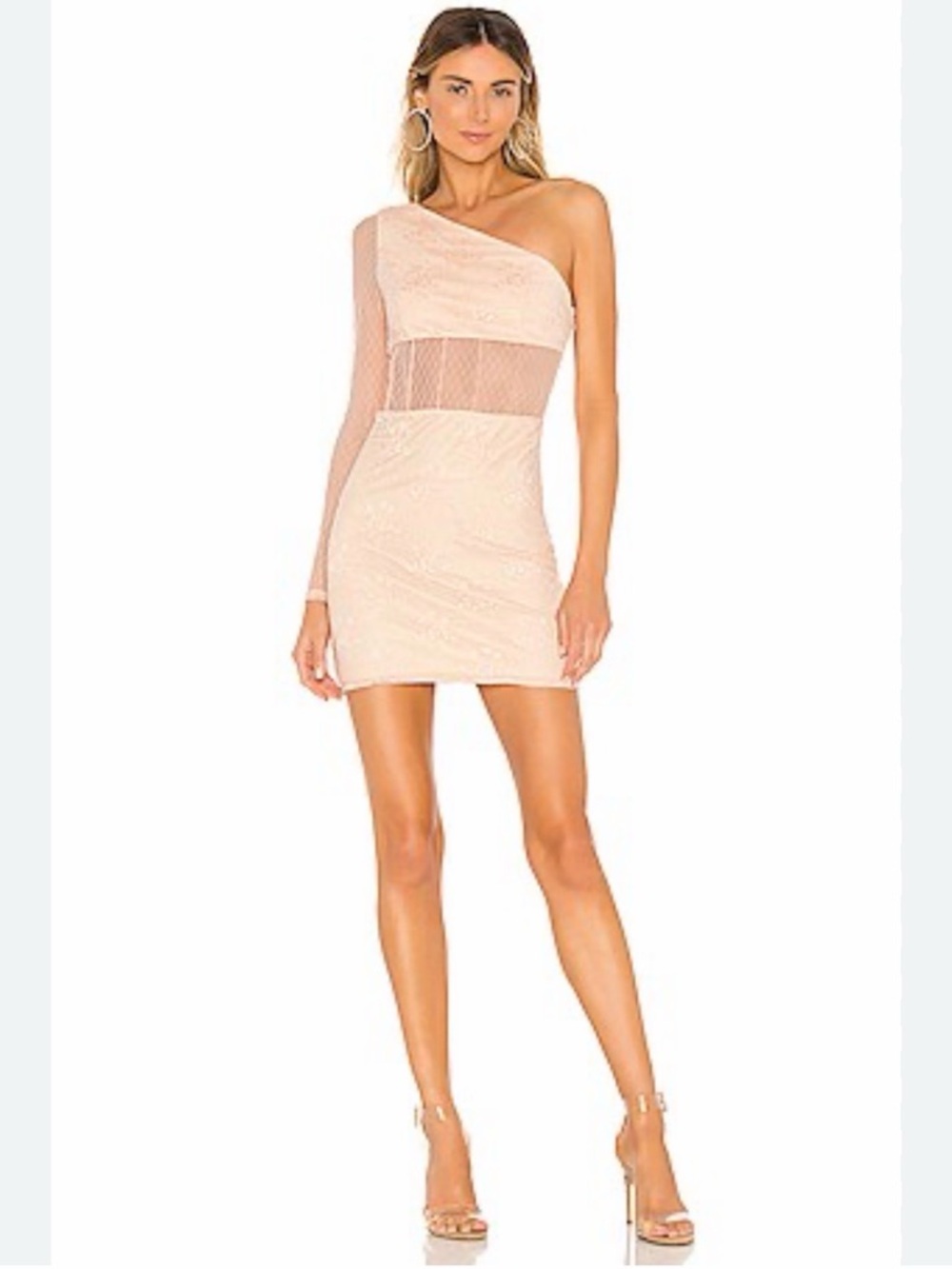 NBD Virgo Mini Dress Mesh One Shoulder Nude Pink Size Medium NEW